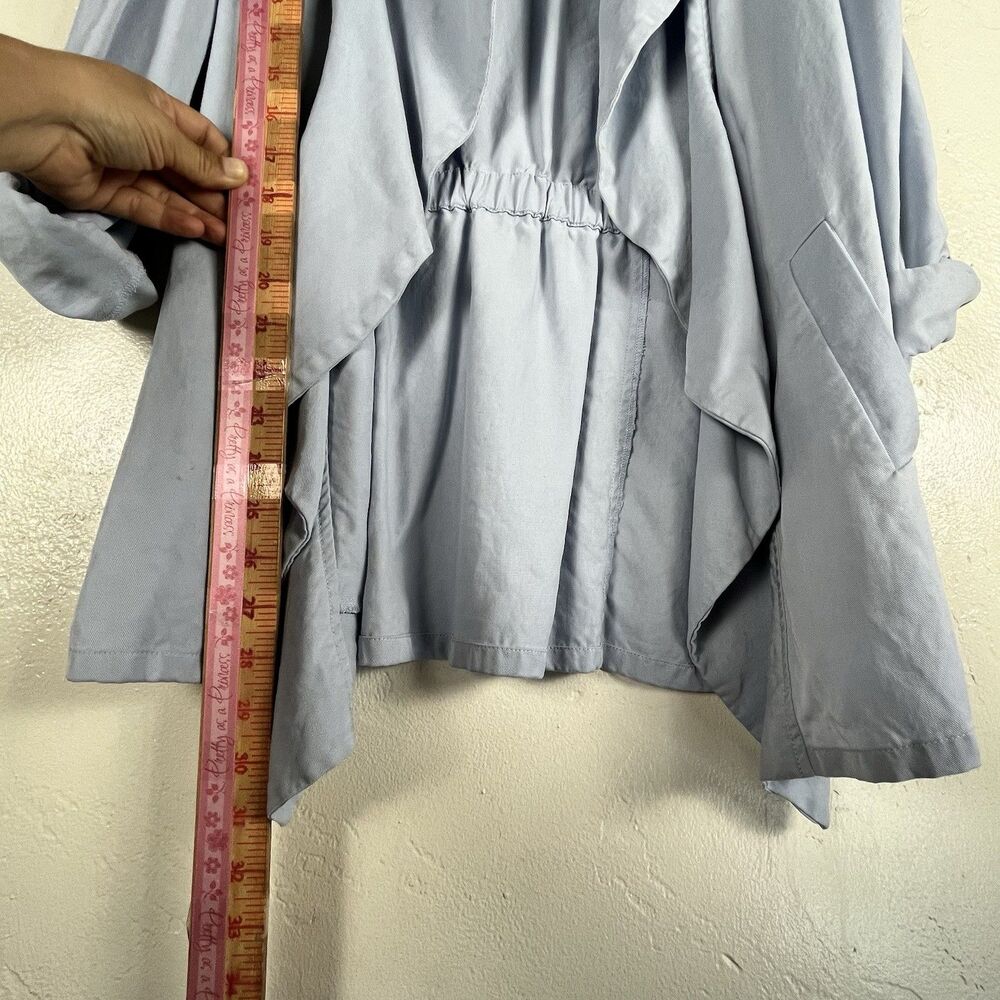 Chico’s Jacket Size 0 Blue 100% Lyocell Waterfall Drape Roll Up Sleeves - Picture 9 of 13